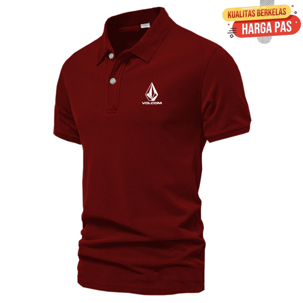 kaos Kerah distro murah Baju kerah lengan pendek logo Volcom Tek Putih kuwalitas premium pria dan wa