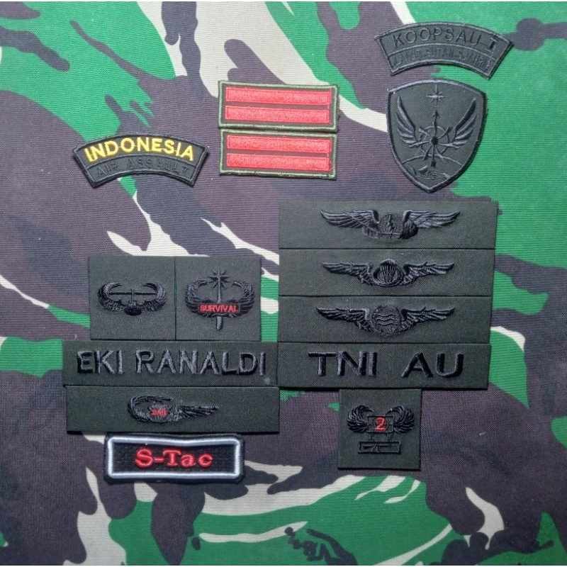 ATRIBUT PAPAN NAMA PDL KHUSUS UNTUK TNI AU UNTUK BAJU PDL TNI / PDH SUS / SBP MATRA AU FULL SET