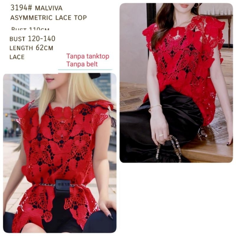 3194 Baju atasan blouse luaran MELVIVA ASYMMETRIC LACE BORDIR TOP Korean style wanita premium import