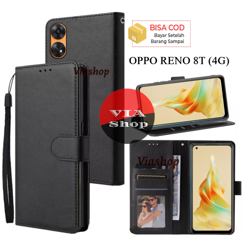 Flip case for Oppo Reno 8T (4G) Casing dompet kulit sintetis Sarung buku handphone