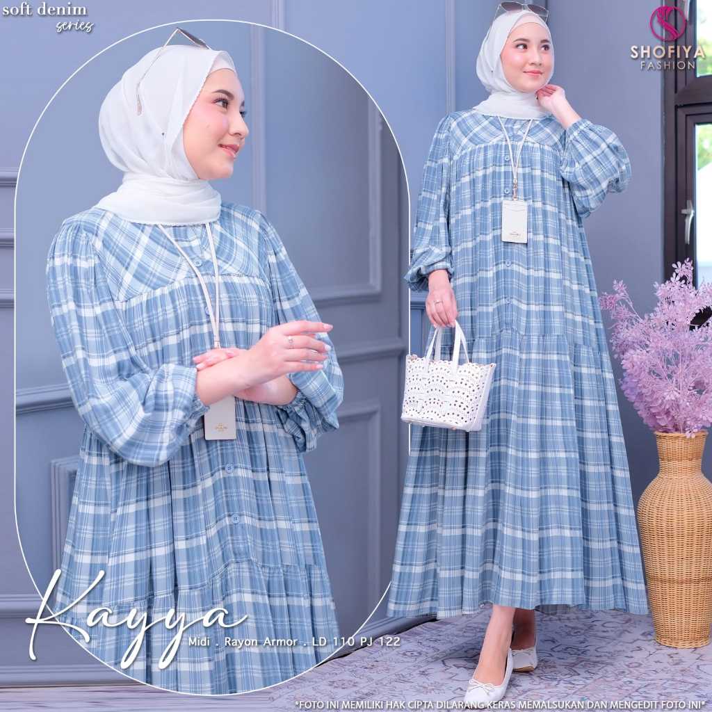 Ky Midi Dress Pesta Muslim Jumbo Ld 110 XXL Rayon Armor Premium Motif Kotak Ori Elegant Terbaru 2025