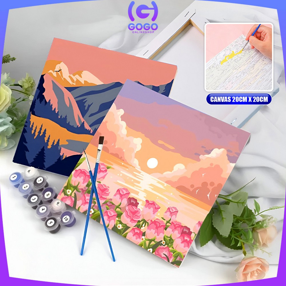 

GOGO-A110 Paint By Number Kit 20x20cm Kanvas Siap Lukis / DIY Canvas Acrylic Aesthetic / Diy Digital Painting Canvas Lukisan Bunga Pemandangan Wall Decoration