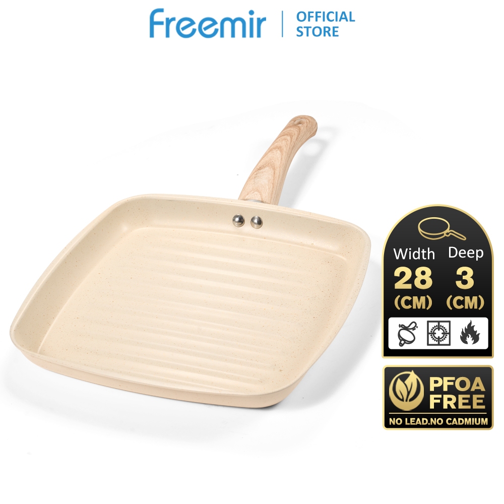 [OFFICIAL] freemir Grill Pan 28 cm Wajan Pemanggang Bulat Panggangan BBQ Anti Lengket