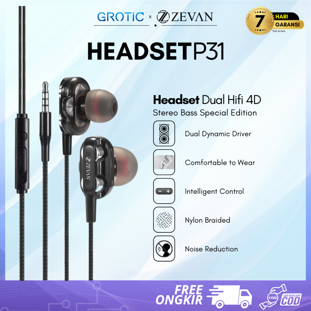 GROTIC Headset Kabel Dual Hifi 4D Stereo Bass Special Edition Ravego