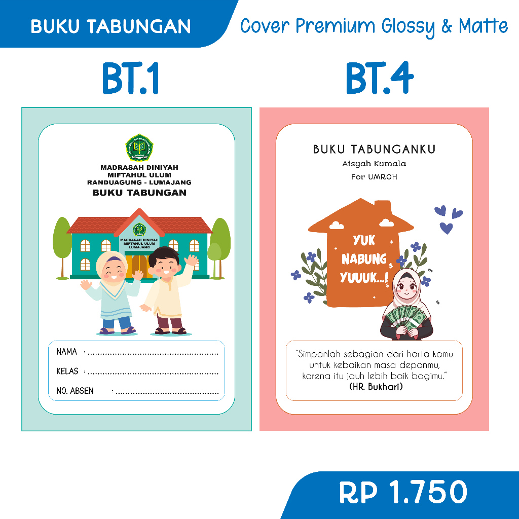 

ASHJENA Buku Tabungan RT TK MI SD SDIT Sekolah atau Umum - Buku Tabungan pendidikan qurban lebaran