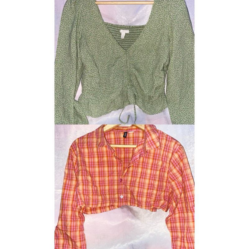 Preloved Blouse Kemeja Croptop H&M Atasan Wanita Baju Lengan Panjang Wanita
