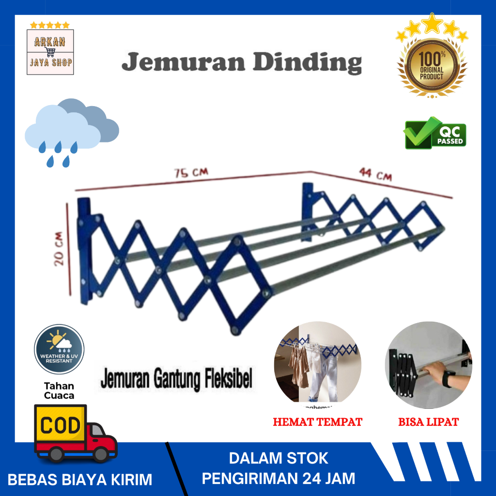 NEW [ COD ] Rak Jemuran Baju Gantung Lipat Dinding Alumunium Tempat Jemuran Besi Pakaian Handuk