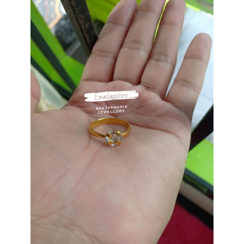 Cincin Mini Lidi Permata Satu Putih Lapis Emas 999 Banjar