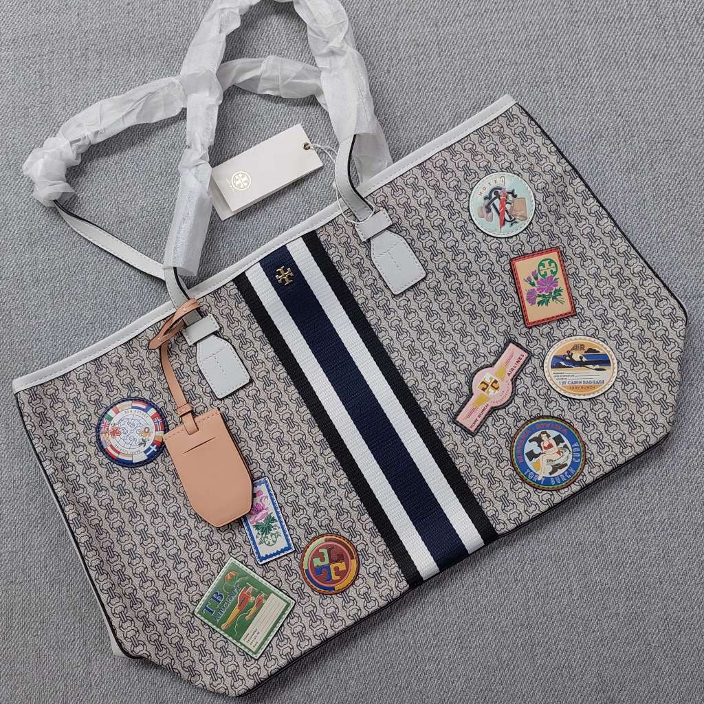tory burch gemini tote bag grey patch