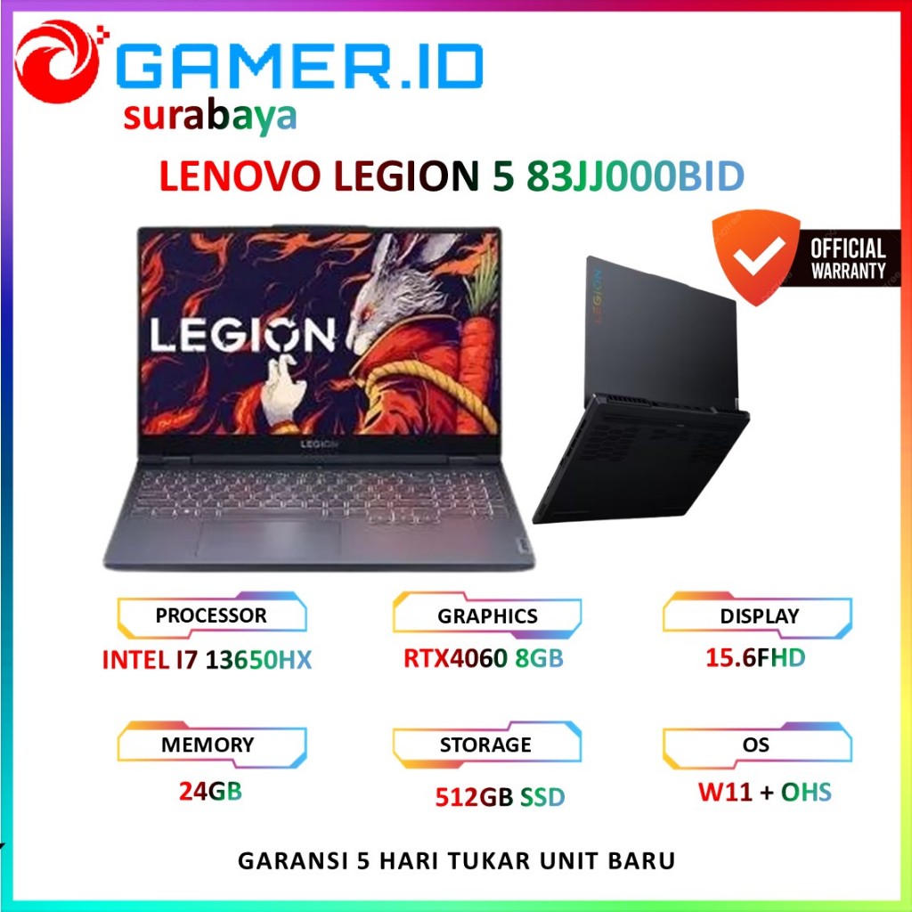 LENOVO LEGION 5 15 I7 13650HX RTX4060 8GB/ 24GB 512GB 15.6FHD 144HZ