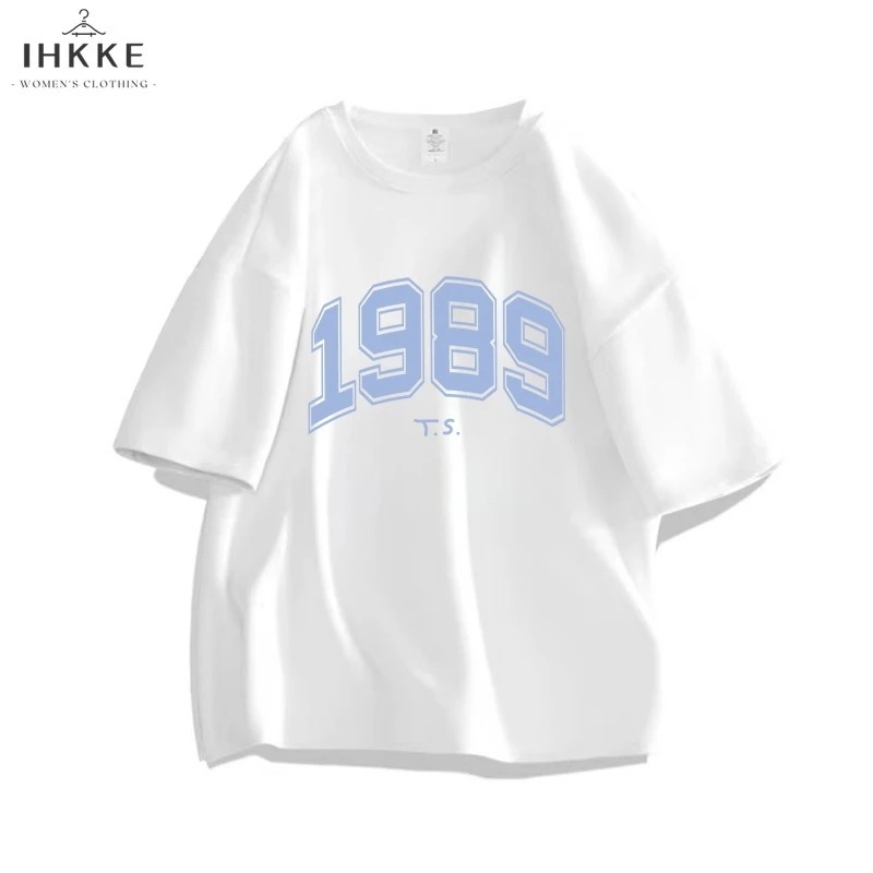 IHKKE Kaos Wanita Baju Oversize 1989 T.S. Korean Style T shirt 100% Cotton Vintage