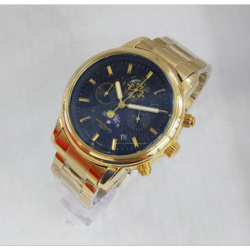 COD JAM TANGAN PRIA WANITA JAM TANGAN CEWEK COWOK Patek Philippe Crono (hari&24j)Tanggal on Moonface
