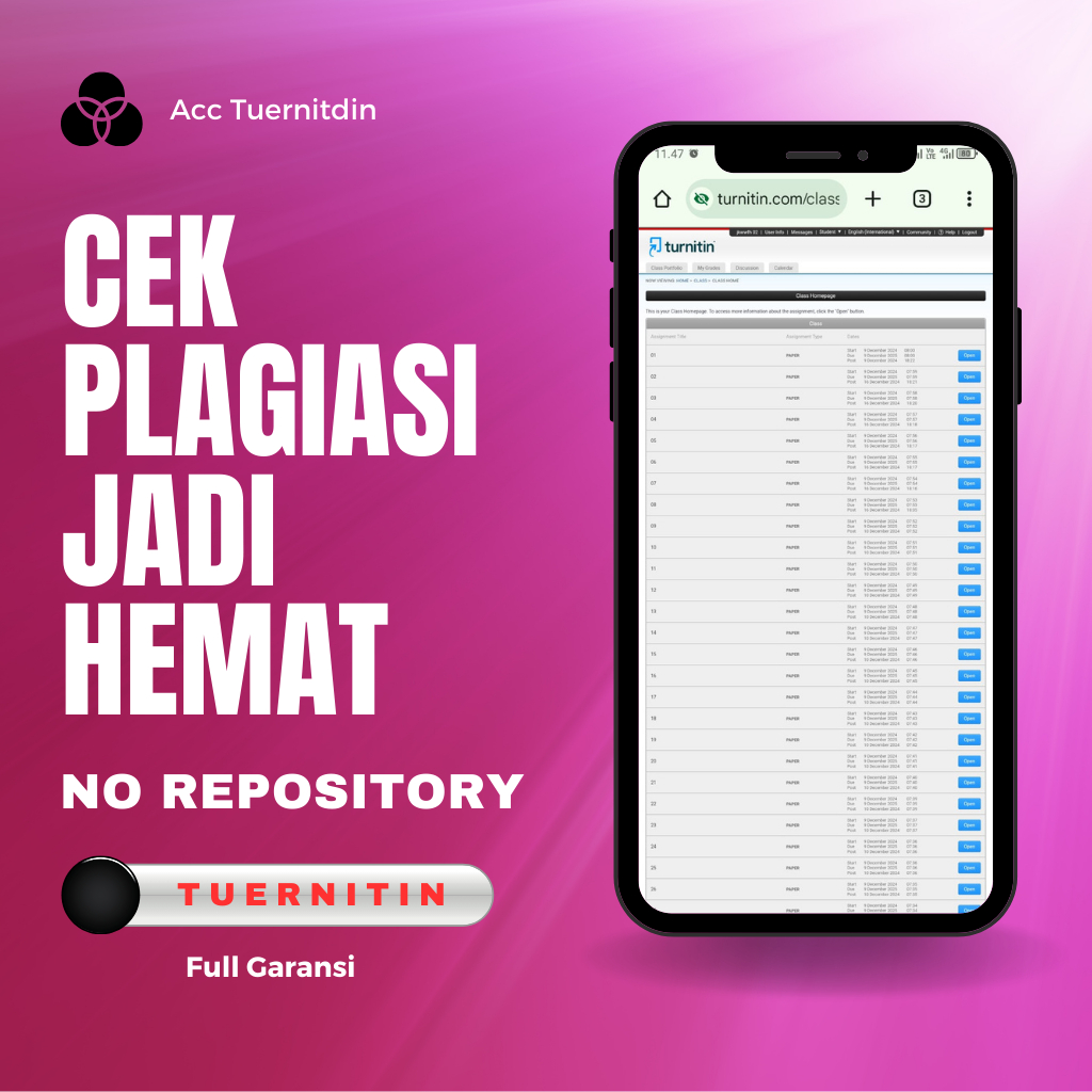 (Point ID) Akun TURNITIN Student No Repository Unlimited Cek Plagiasi Garansi Parafrase Fast Respon