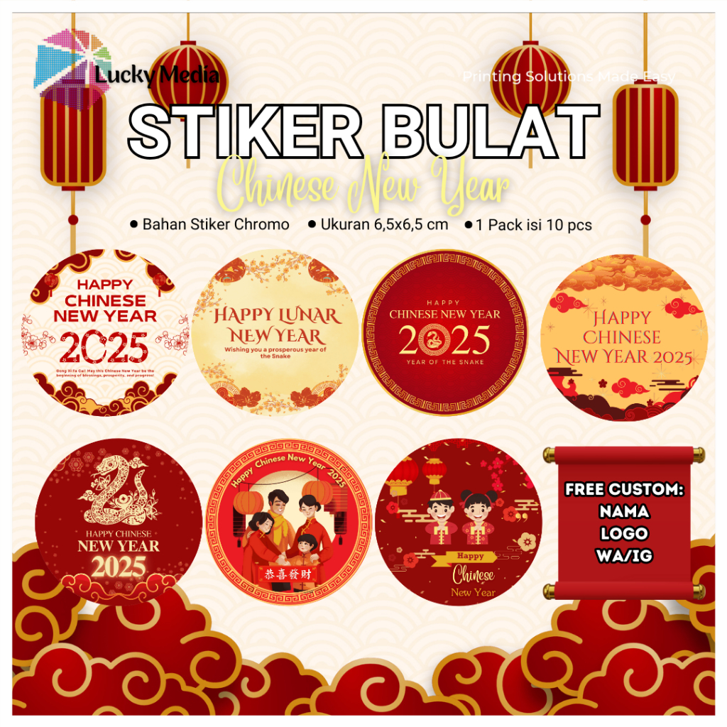 

[10pcs] Sticker Toples Imlek CNY 2025 Bulat Chinese New Year Stiker Segel Kue Kering Cookies Seal
