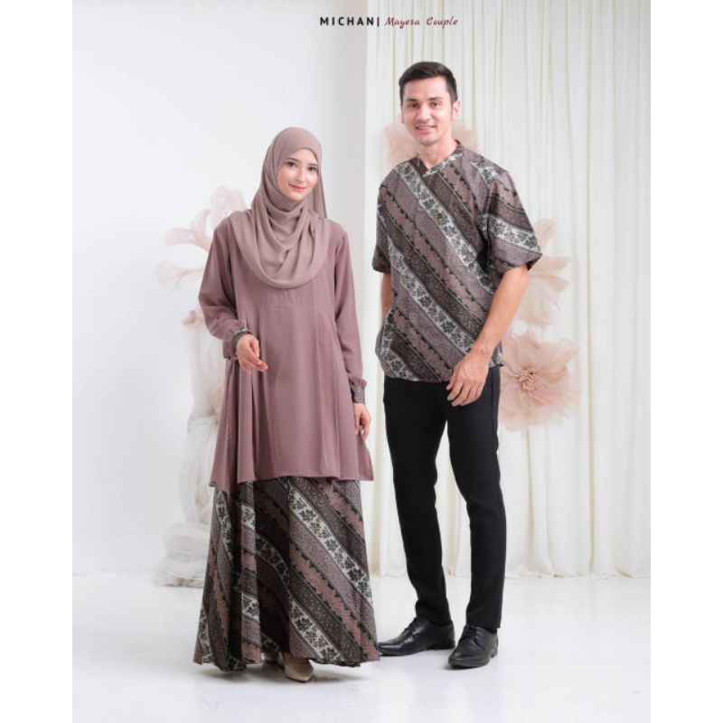 SARIMBIT COUPLE MAYESA BATIK CAPUCINO BROWN MICHAN GAMIS KEMEJA DEWASA
