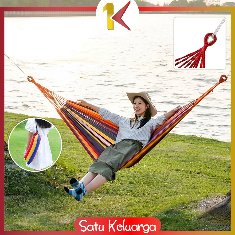 SK-C1228 Hammock Rainbow Ayunan Tempat Tidur Gantung Camping Hiking Outdoor / Ayunan Pohon Kain Moti