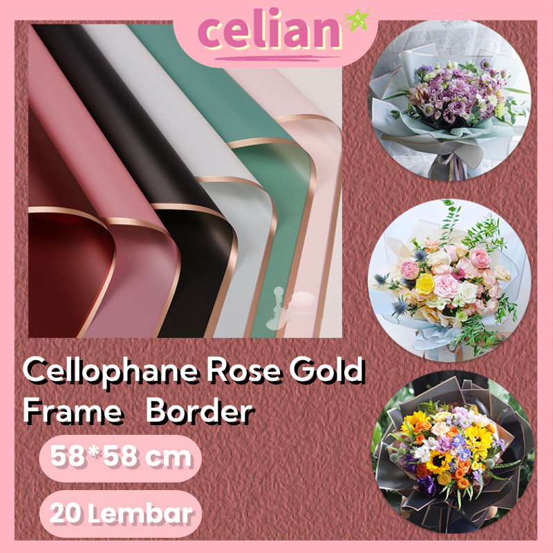 

【3 GAYA】20 PCS Flower Wrapping Paper/Cellophane Rose Gold Frame Border /Kertas Buket Bunga Flower/Kertas Buket Korea Bunga Flower/Buket Bunga Cellophane Florist