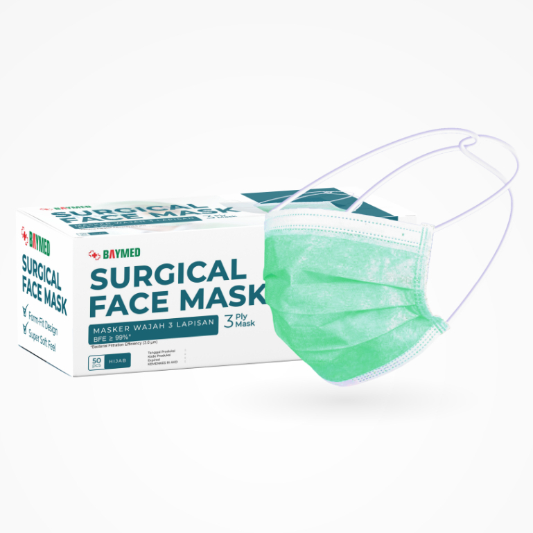 Masker HIJAB BAYMED Masker Headloop Mask Medis 50pcs Hijau