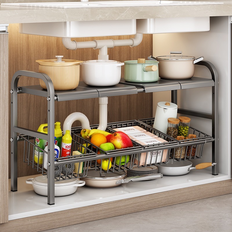 Rak Kolong Dapur Rak Bawah Wastafel Tertutup Penyimpanan Bawah Wastafel Rak Stainless Steel