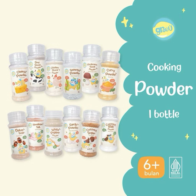 

GROUU Cooking Powder / Bubuk Masak MPASI (Bawang Putih, Keju, Kaldu Sapi, Kaldu Jamur, Kaldu Ayam, Rumput Laut, Kari, Gula, Garam)