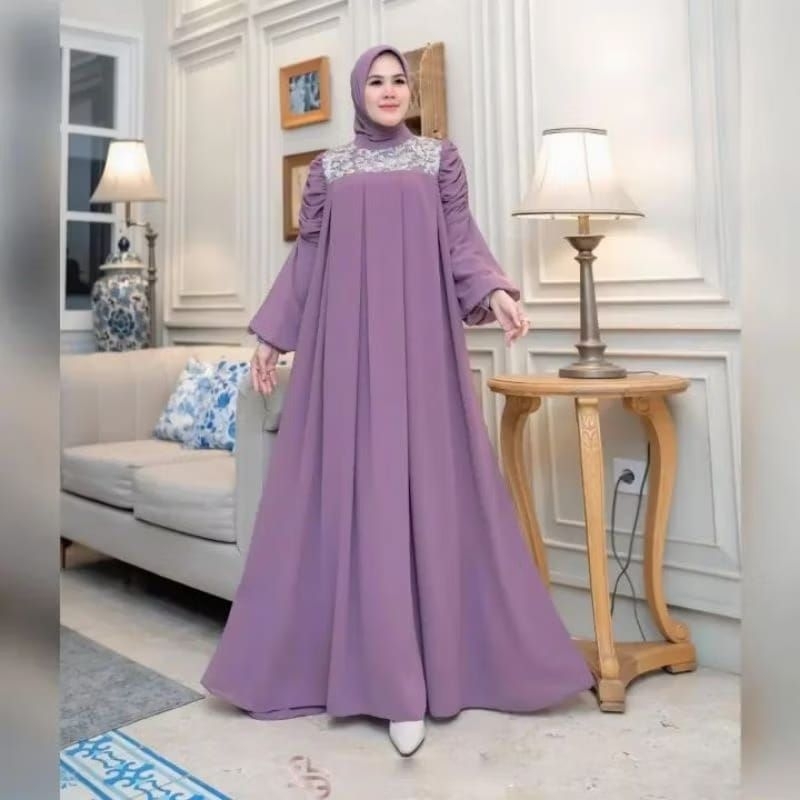 Aprilina - gamis dress brukat full furing import premium ceruty babydoll mix bordir jumbo M L XL XXL