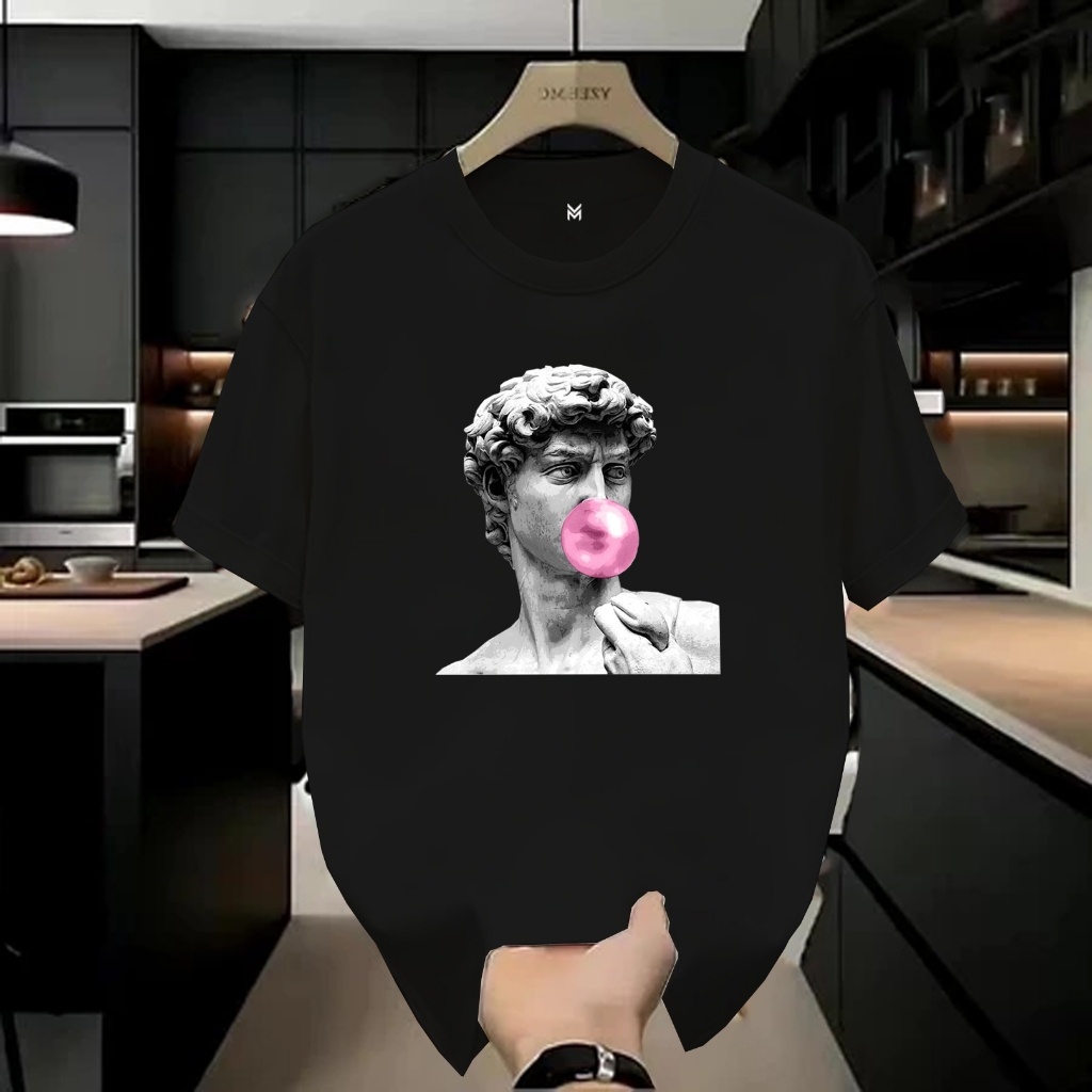 COD Baju Kaos Keren Kaos Distro Motif Patung Prmen Karet Print Premium Quality Kaos Cotton Combed Le