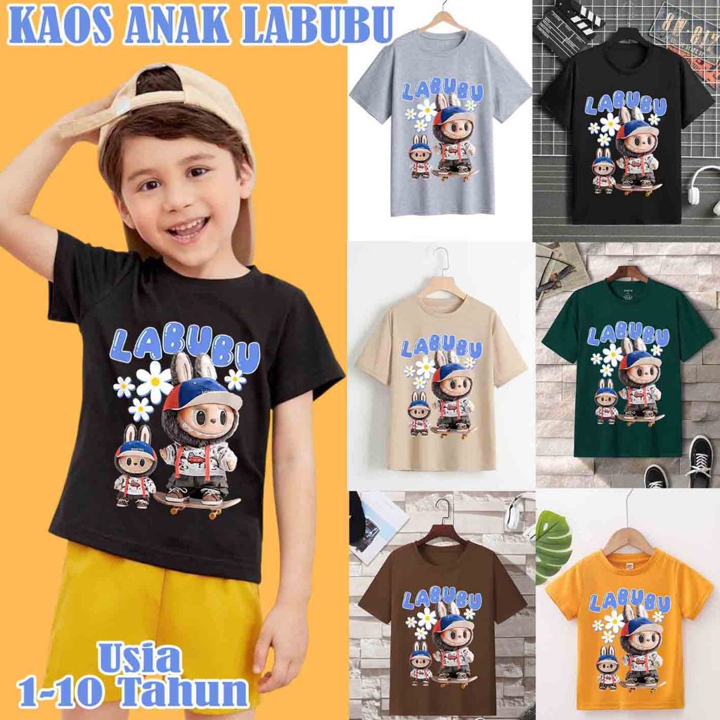 Kaos Labubu Anak Laki-laki Perempuan The Monster Skateboard