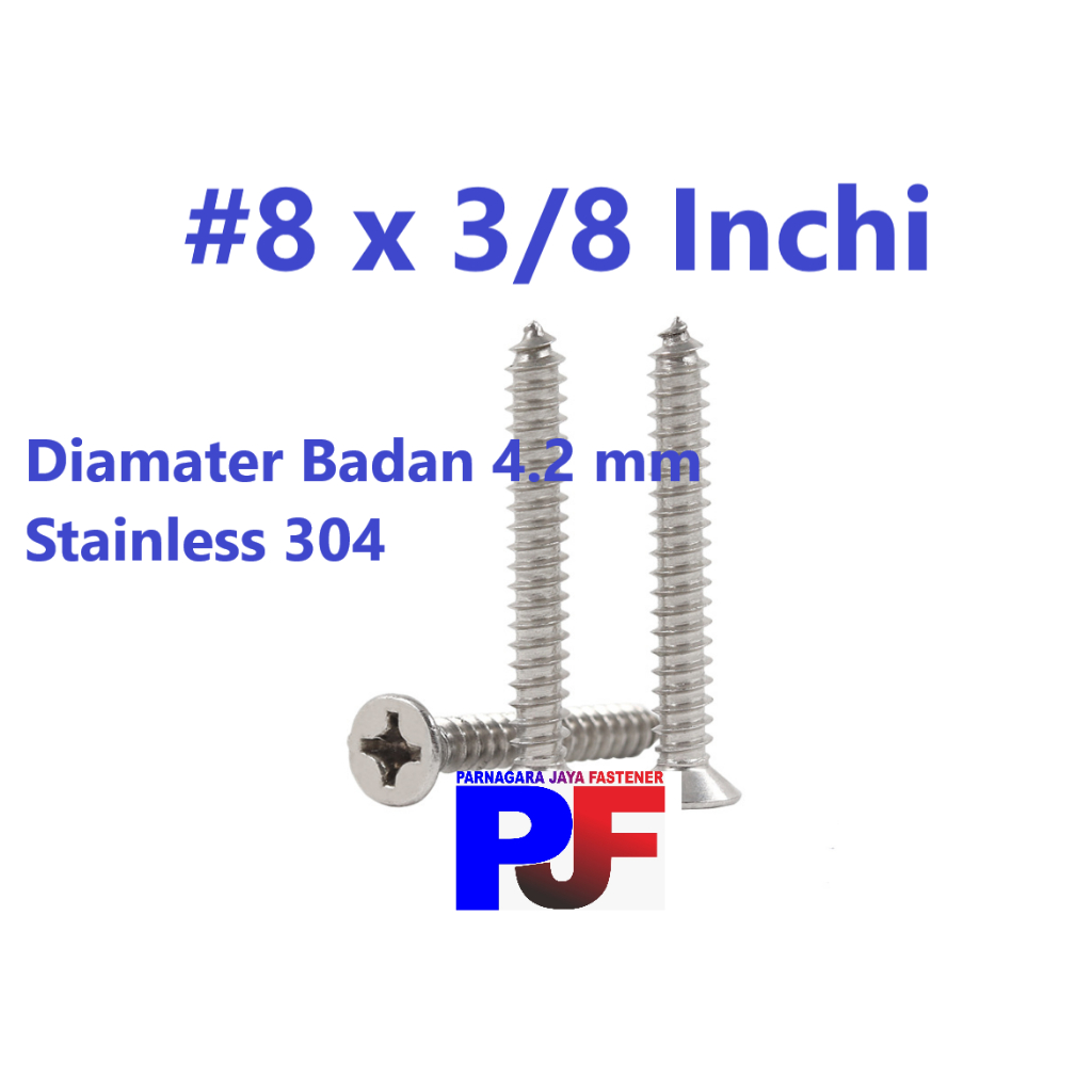 Sekrup Tapping Stainless 8 x 3/8  / Tapping FH Stainless 304