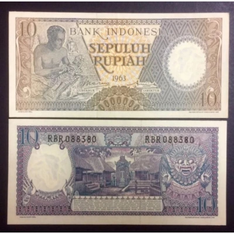 1 Lembar 10 Rupiah Seri Pekerja Tahun 1963 / Uang Kuno Indonesia