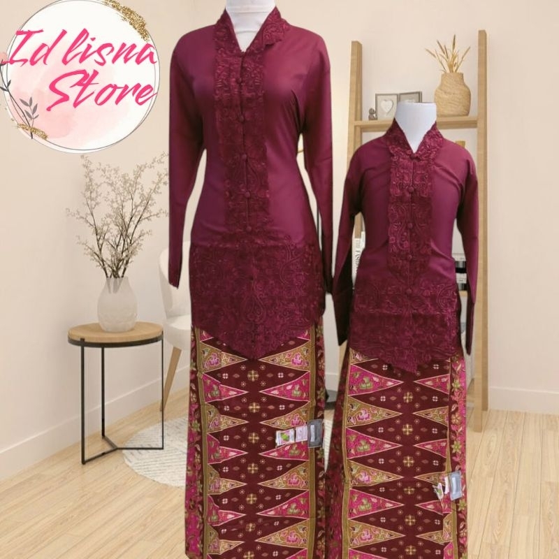 Couple Kebaya Encim Ibu dan anak Bordiran 3Dimensi Mewah Kebaya Encim Couple Lengan Panjang