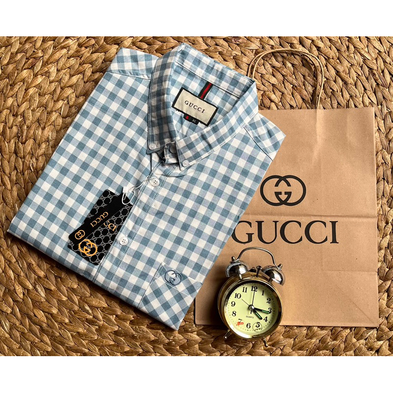 KEMEJA GUCCI IMPORT QUALITY TERLARIS// GUCCI ORIGINAL FASHION//KEMEJA GUCCI KOTAK- KOTAK FORMAL Leng