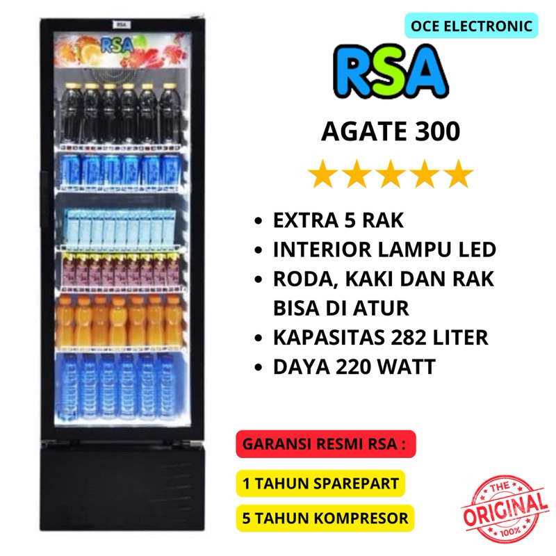 SHOWCASE RSA AGATE 300 5 RAK DISPLAY COOLER KULKAS LOW WATT