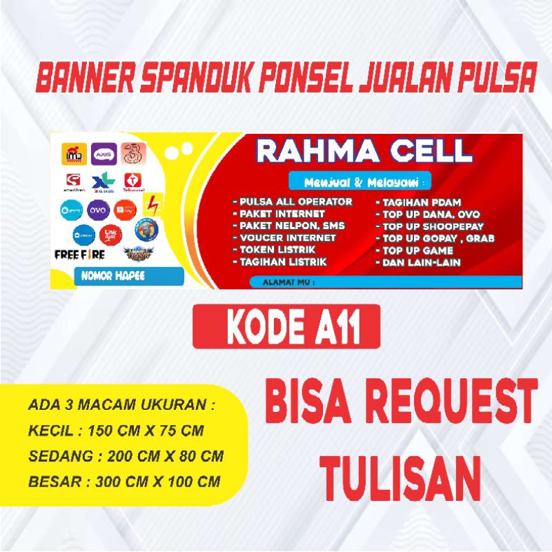 Banner Spanduk ponsel jualan pulsa bisa request tulisan