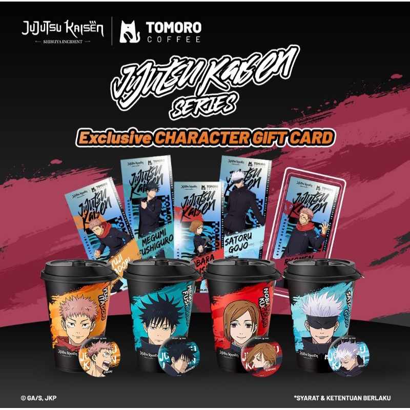 Tomoro Coffee X Jujutsu Kaisen Limited Edition Badge Pin Collectible Card Cup Gojo Satoru Yuji Itado