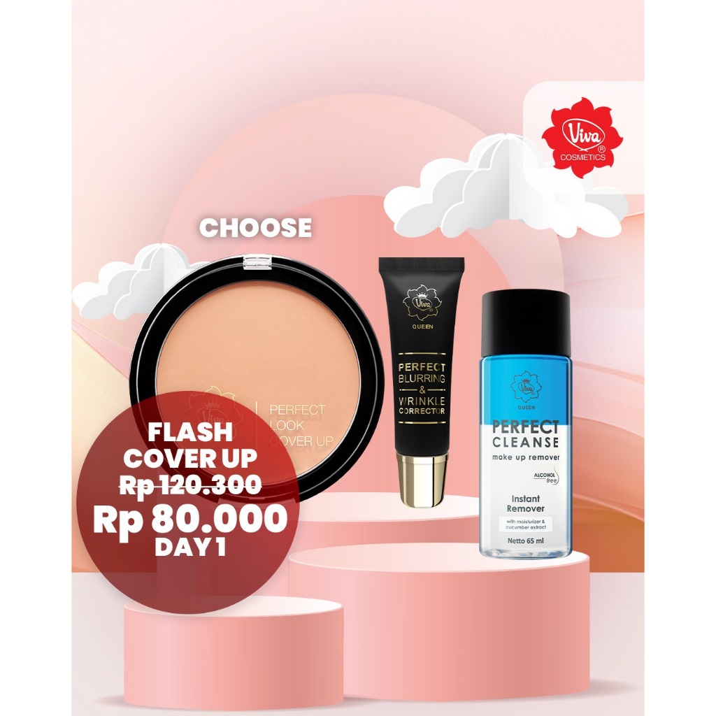 Paket 1 Viva Queen Blurring & Wrinkle Corrector, 1 Viva Queen Cover Up Foundation, 1 Viva Queen Perf