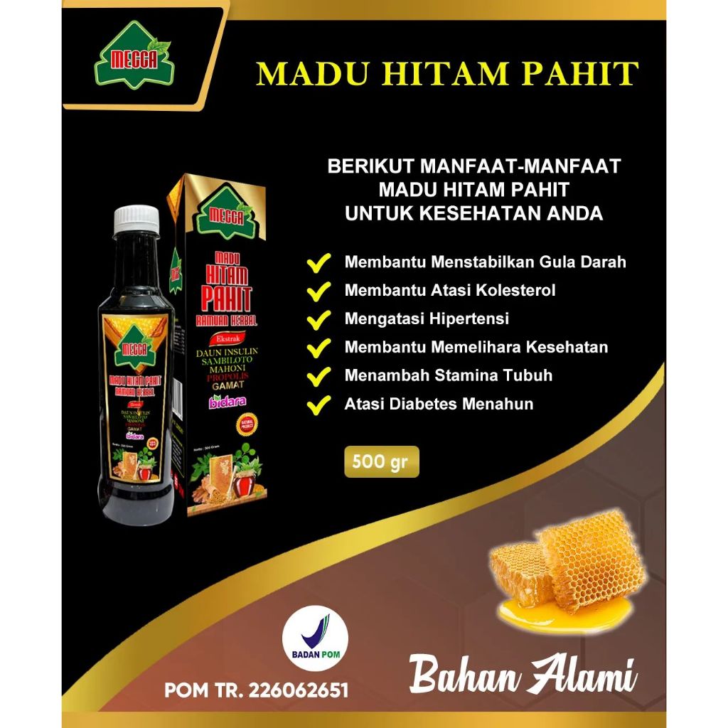 

Ay00! Madu Hitam Pahit 500gr Mecca - Herbal Plus Propolis Insulin Bidara Sambiloto
