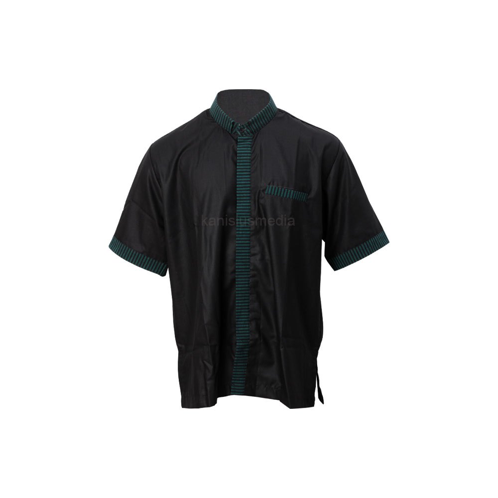 Baju Kolar Polos Kombinasi Lurik Hijau L-XXL