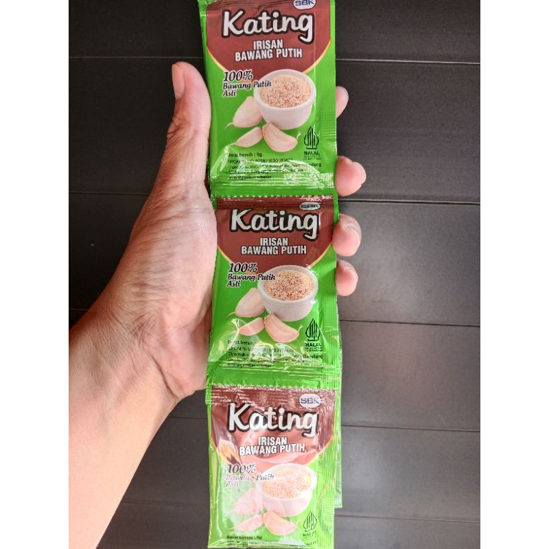 

Kating Irisan Bawang Putih 1 Renceng isi 12 Sachet