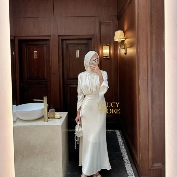 SHIREEN DRESS SATIN/GAMIS LEBARAN TERBARU/GAMIS SATIN BRIDESMAID HIJAB/LONG DRESS HIJAB