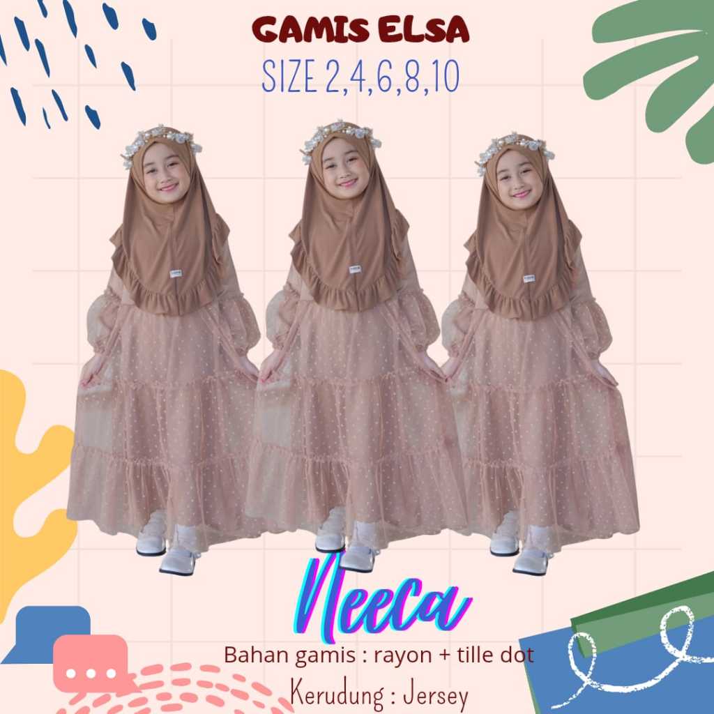 Gamis Elsa Set Kerudung Warna Coklat Gamis Anak Bahan Rayon Twill Tile Gamis Anak Rayon Murah Neeca 