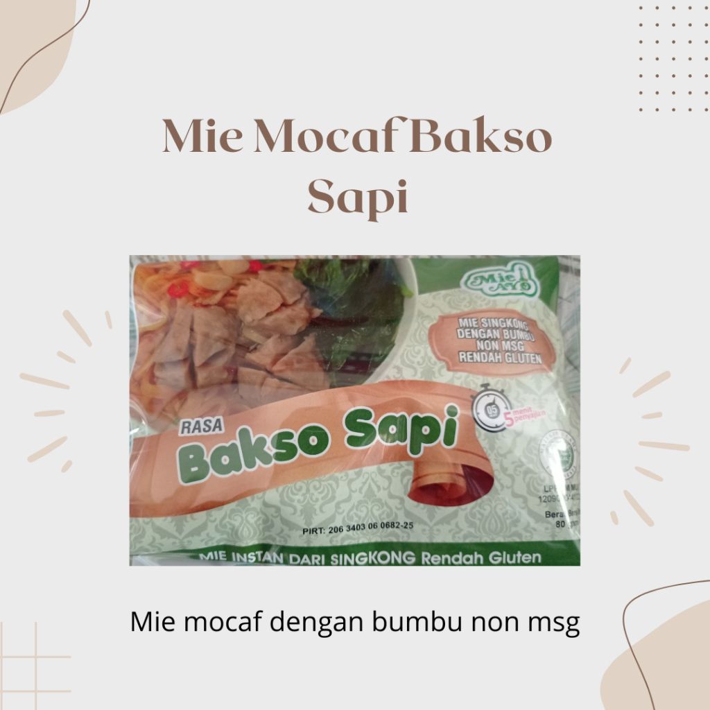 

Mie Mocaf Rasa Bakso Sapi Gluten Rendah Bumbu Non Msg