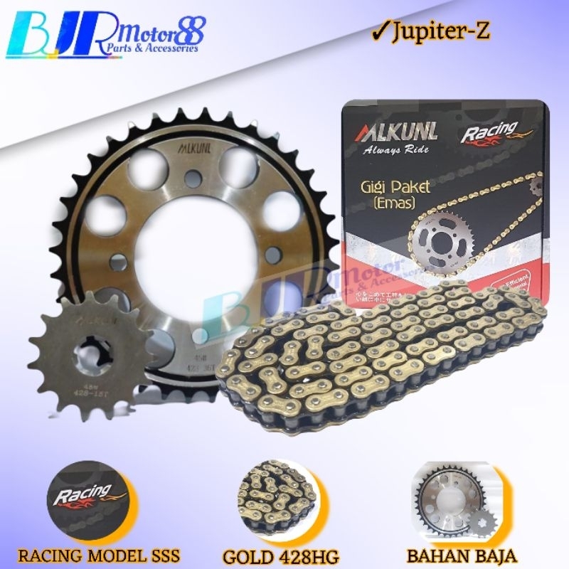 GEAR GIR PAKET RACING GOLD MODEL SSS JUPITER/JUPITER Z/VEGA/CRYPTON/VEGA R NEW 15-36T/428HG-104L