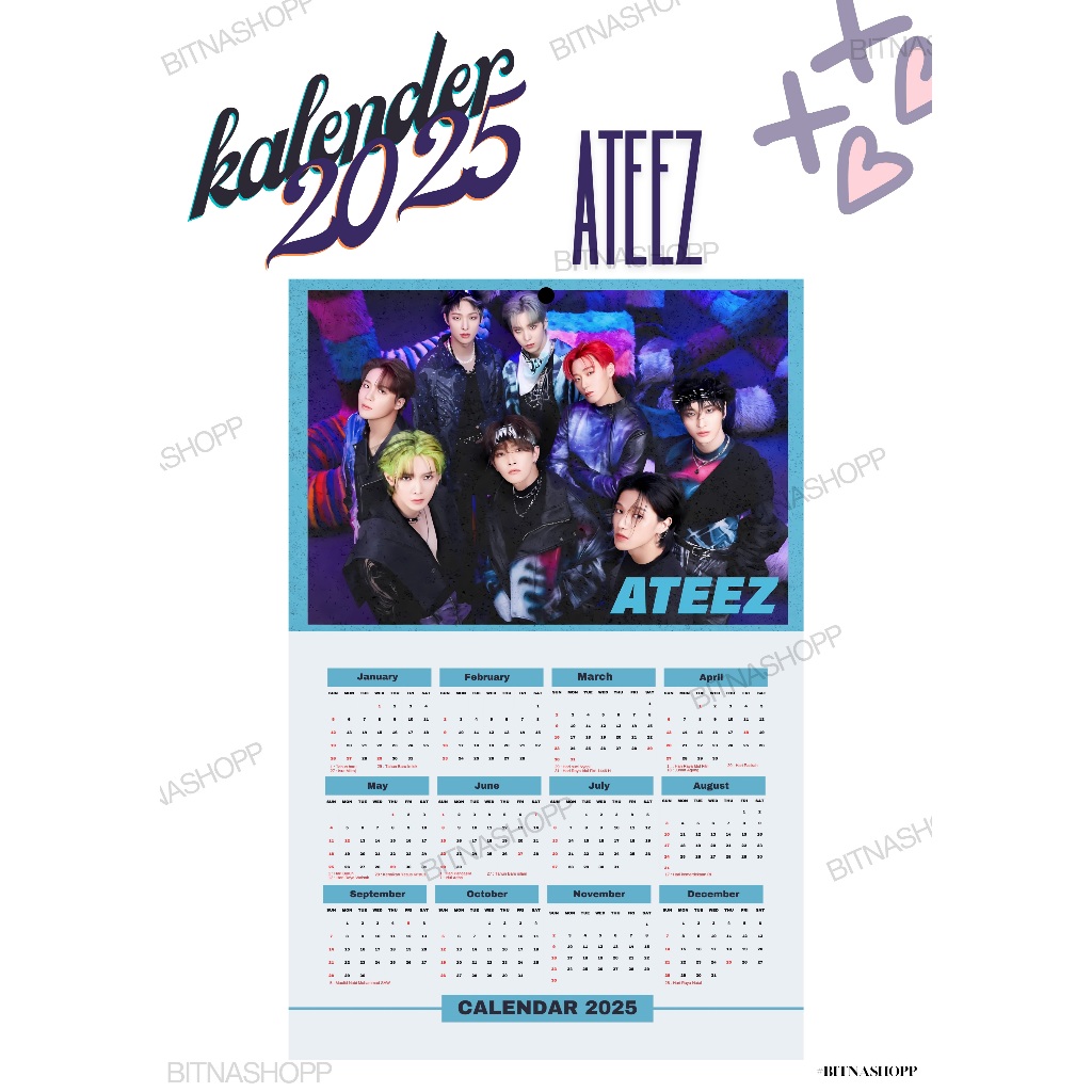 

2025 KALENDER ATEEZ KPOP + LAMINASI 2SISI BITNA IDOL BIAS KOREA MURAH UNOFFICIAL ATINY HONGJOONG SEONGHWA YUNHO YEOSANG SAN MINGI WOOYOUNG JONGHO READY STOCK !