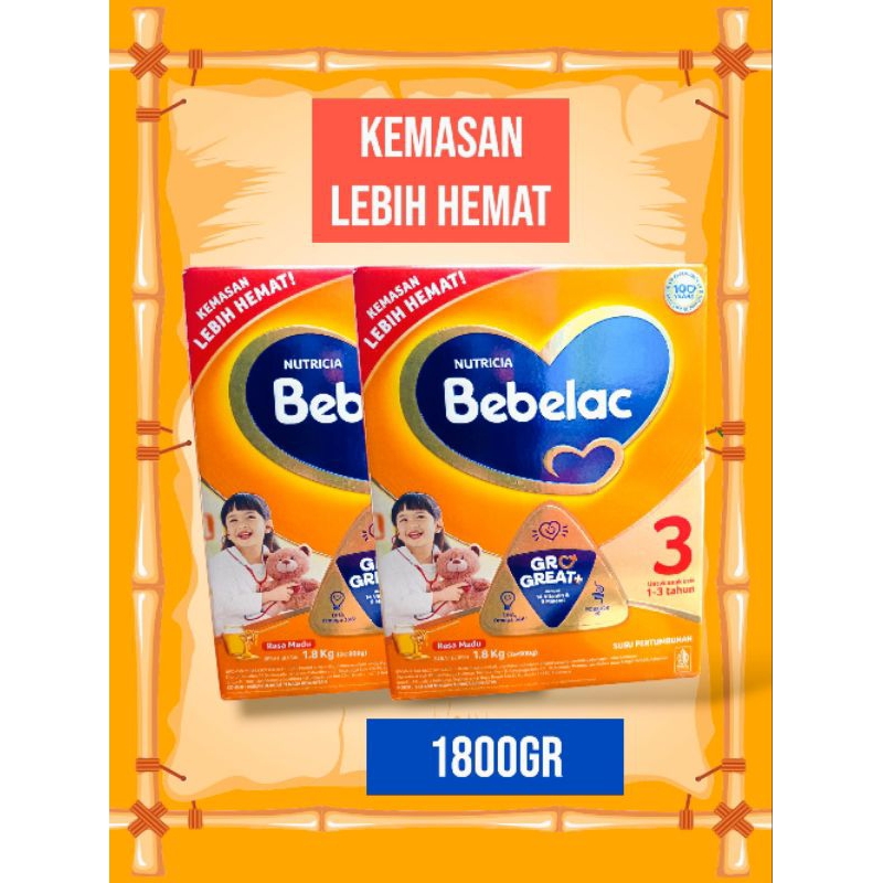 Bebelac 3 rasa vanila susu bubuk pertumbuhan bayi 1-3 tahun | kemasan lebih hemat 1800gr