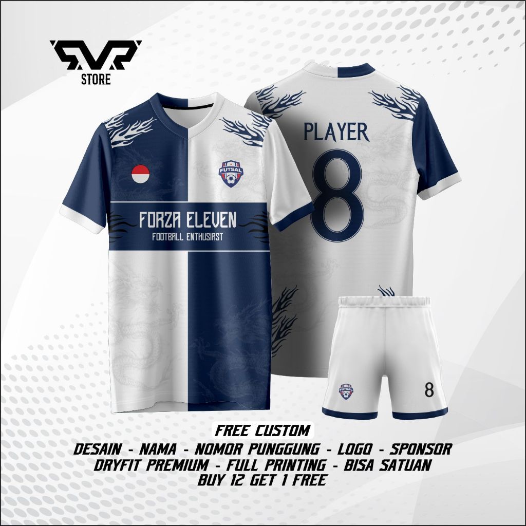 Jersey Baju Kaos Futsal Sepak Bola Voli Bisa Satuan Free Design Logo Nama dan Nomor Full Printing