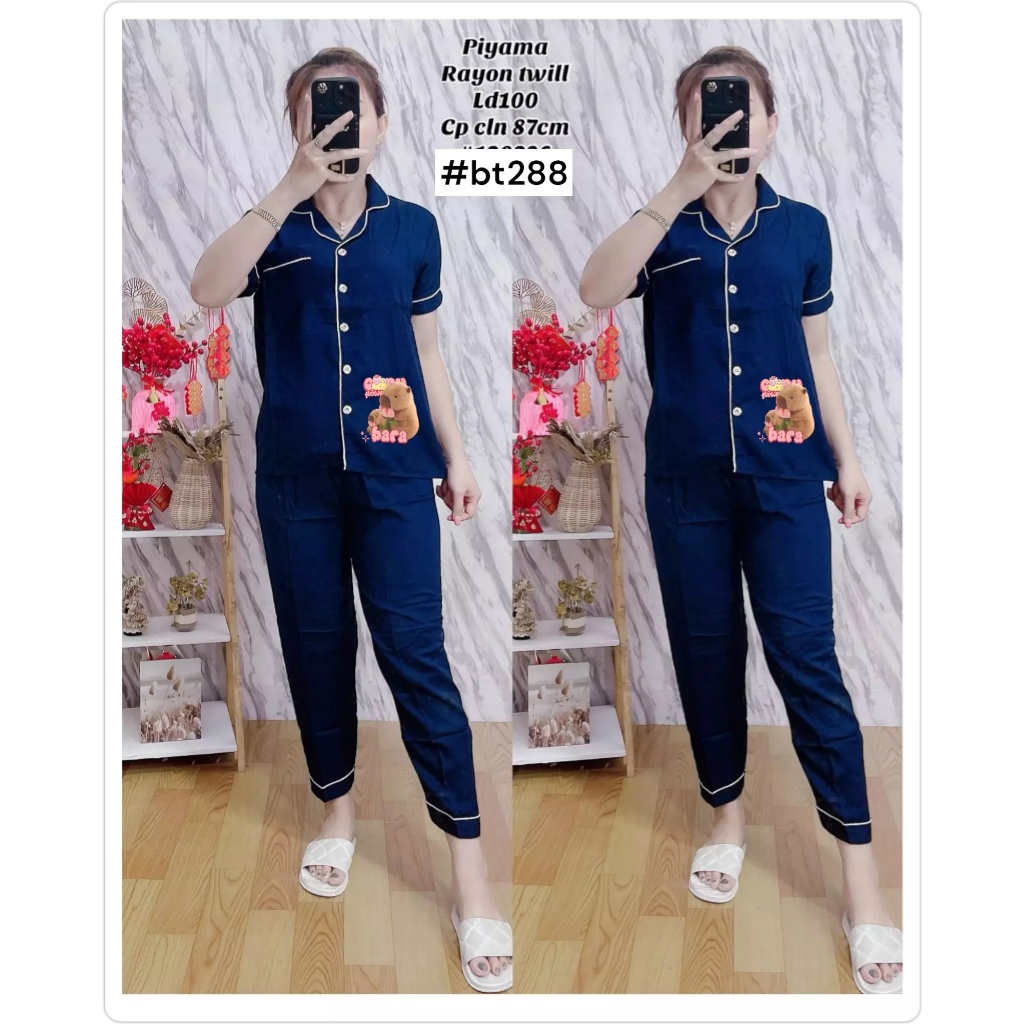 Setelan Piyama Wanita / PIyama Celana Panjang Rayon Twill / Motif Capybara