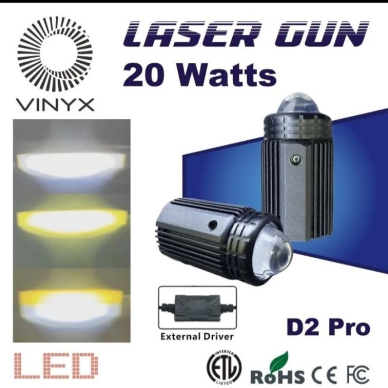 Lampu Sorot Tembak Laser Gun LED VINYX D2 Pro 20W Motor Mobil Lasergun - D2 Pro 20W, Putih+Kuning