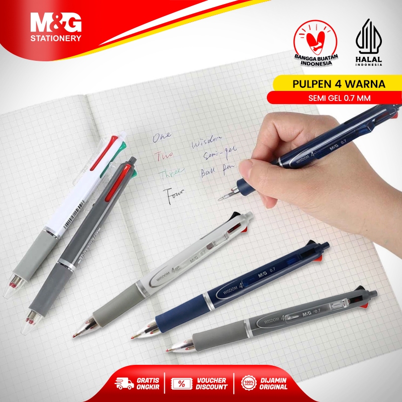 

M&G Pulpen Pen 4 Warna Cetek Semi Gel 0.7 mm Super Smooth Ballpoint Color Multifungsi Pena Hitam Biru Merah Hijau Design Ergonomic