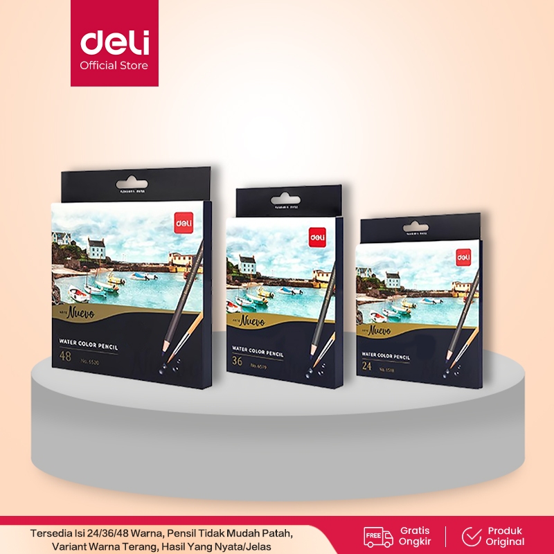 

Deli pensil warna 24/36/48C waterproof dengan kuas non-toxic, dapat dicuci dan teknologi hybrid 6518 6519 6520
