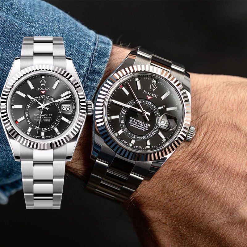 【100% ASLI】Original Jam tangan Rolex Sky-Dweller Series m336934-0007 42 mm Black dial bahan casing e